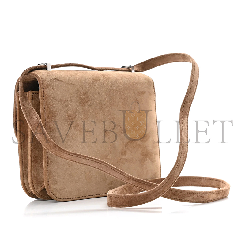 HERMES CONSTANCE 18 MARRON GLACE VEAU DOBLIS SUEDE PALLADIUM HARDWARE (18*15*4cm)